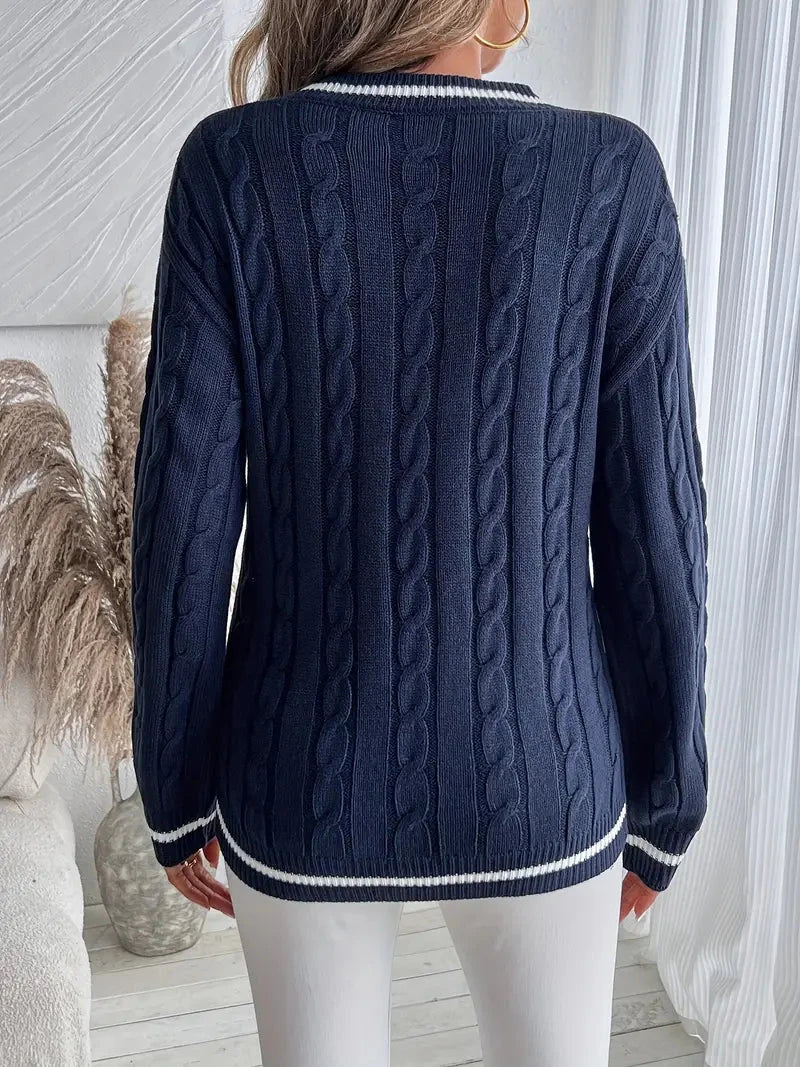 Women's Cable- V-Neck Sweater