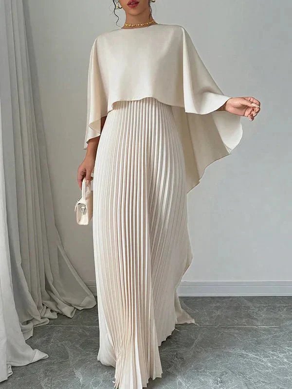 Women's Cape Overlay Pleated Maxi Dress