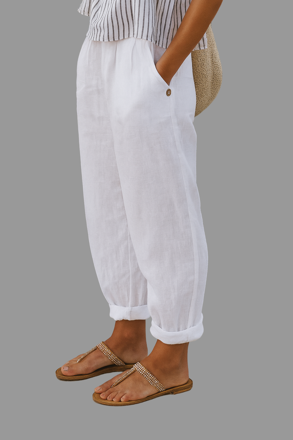 Women's Casual Solid Color Relaxed Fit Trousers with Pockets