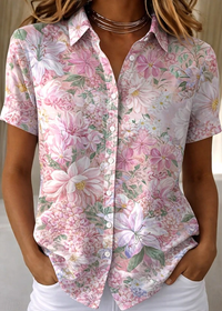 Women's Casual Summer Floral Button-Up Shirt