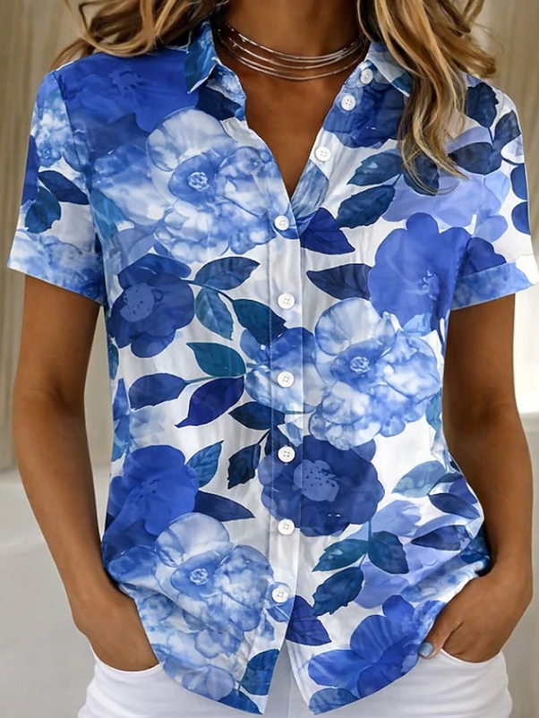 Women's Casual Summer Floral Button-Up Shirt