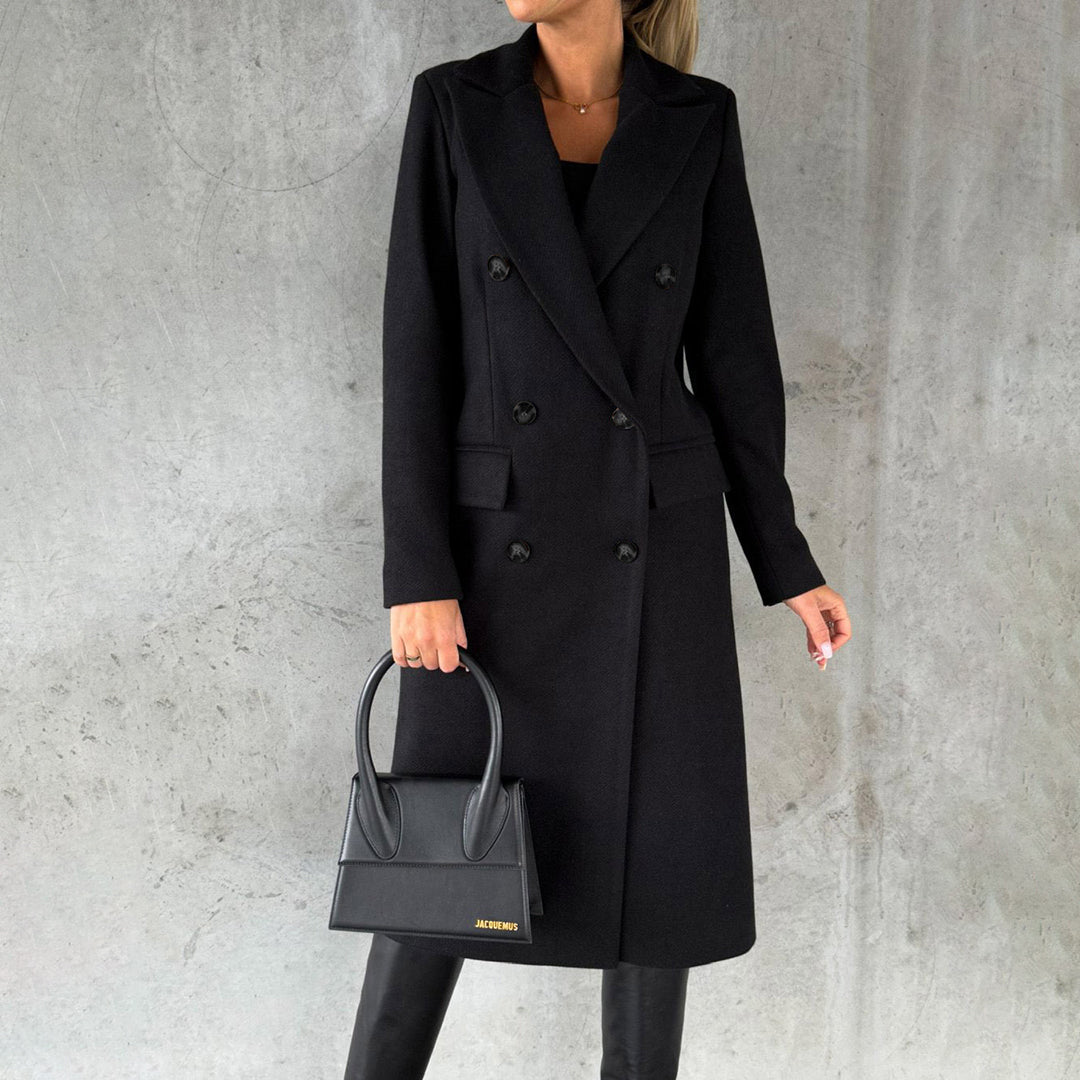 Women's Classic Long Coat with Buttons and Pockets