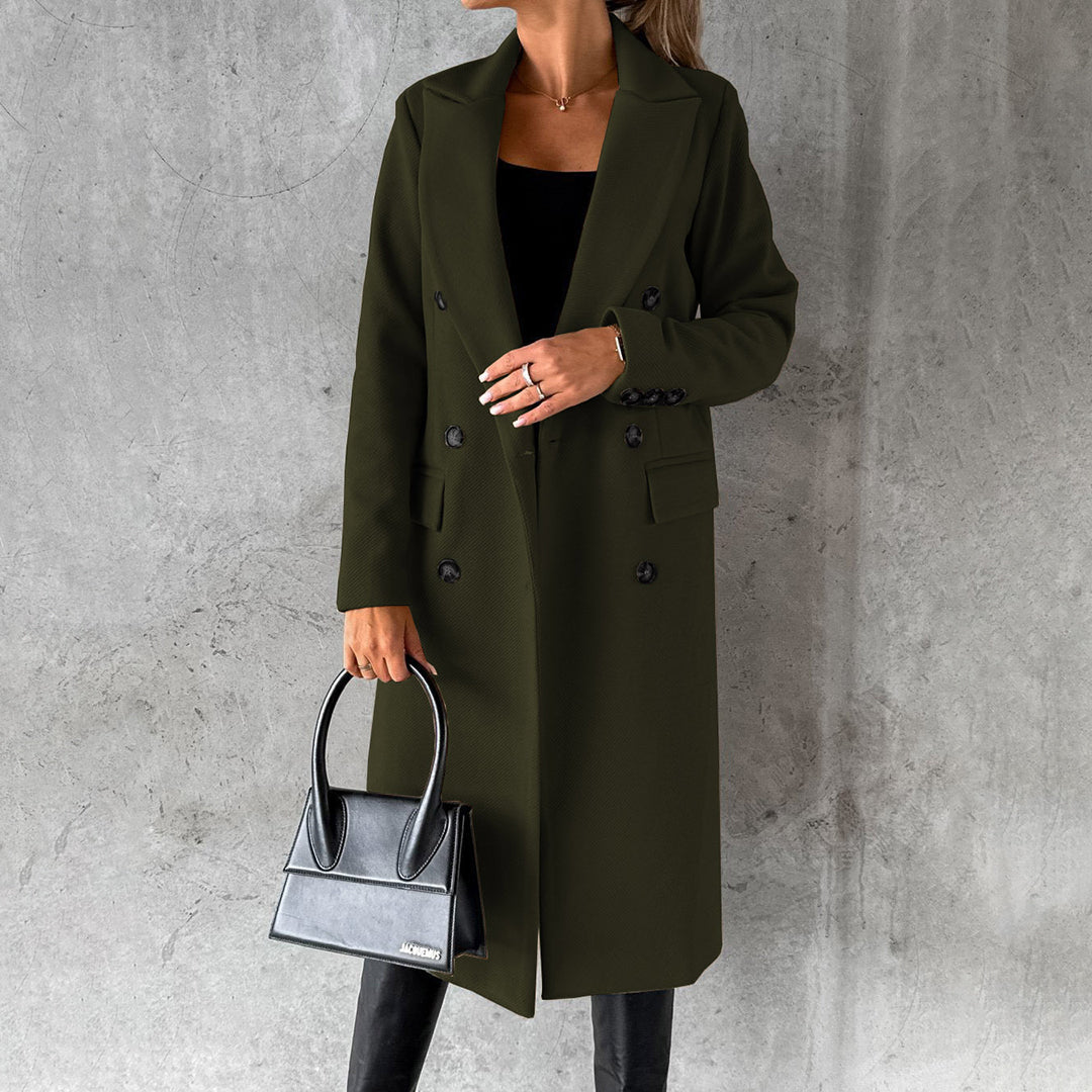Women's Classic Long Coat with Buttons and Pockets