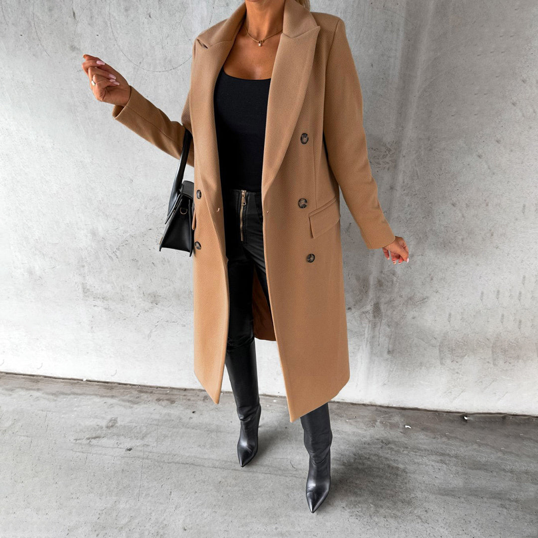 Women's Classic Long Coat with Buttons and Pockets