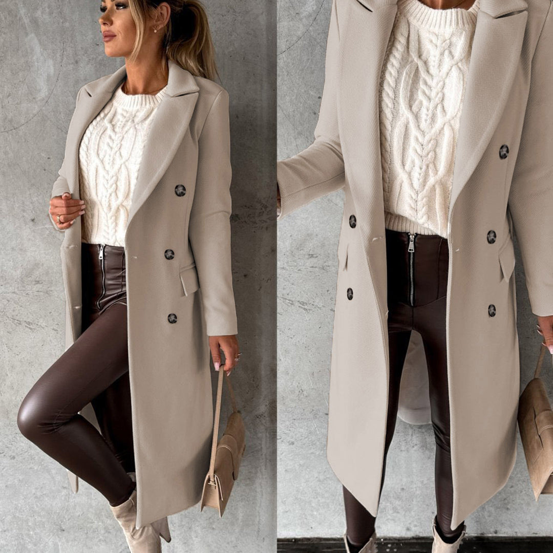 Women's Classic Long Coat with Buttons and Pockets