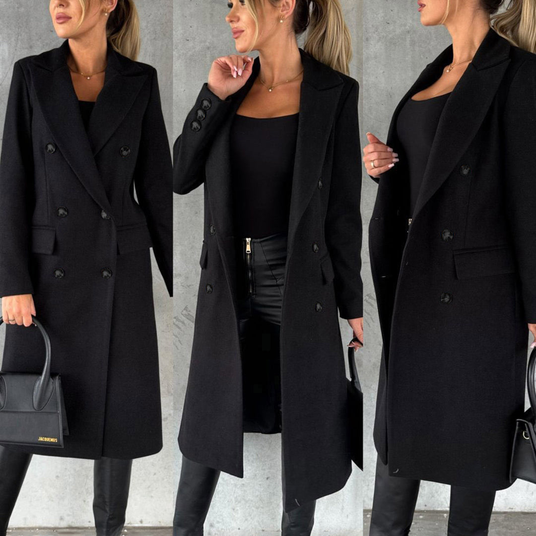 Women's Classic Long Coat with Buttons and Pockets