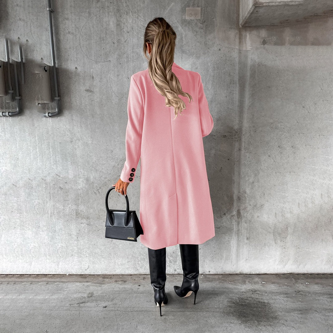 Women's Classic Long Coat with Buttons and Pockets