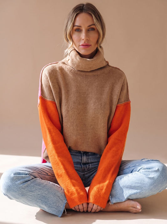 Women's Colorblock Turtleneck Relaxed-Fit Sweater