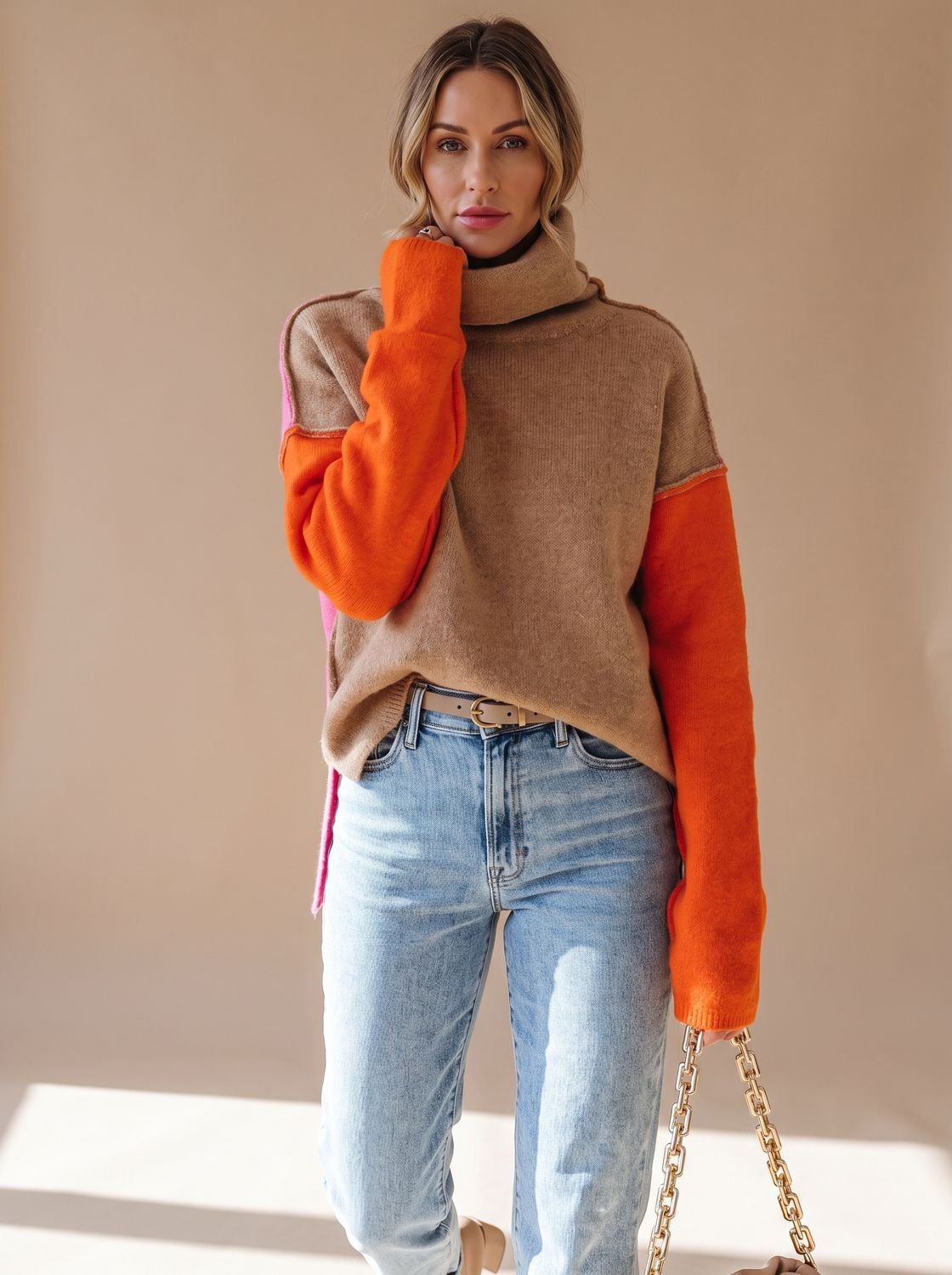 Women's Colorblock Turtleneck Relaxed-Fit Sweater