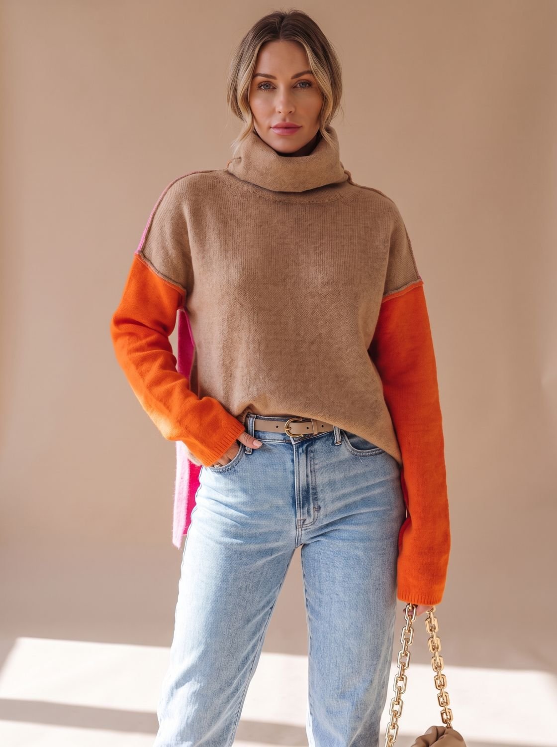 Women's Colorblock Turtleneck Relaxed-Fit Sweater