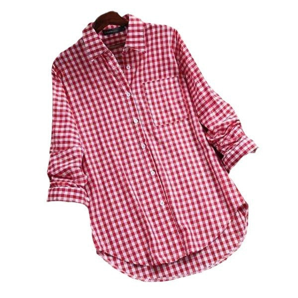 Women's Comfortable Fit Checked Shirt Blouse