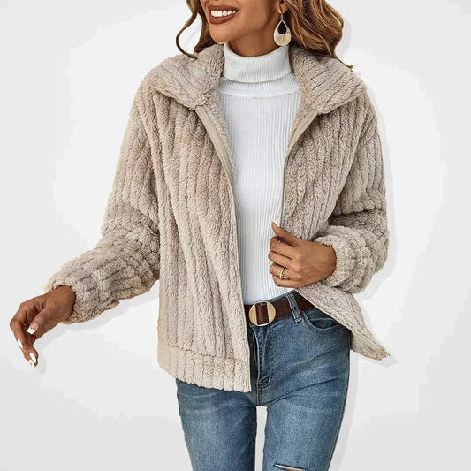 Women's Cozy Plush Zip-Up Quilted Jacket