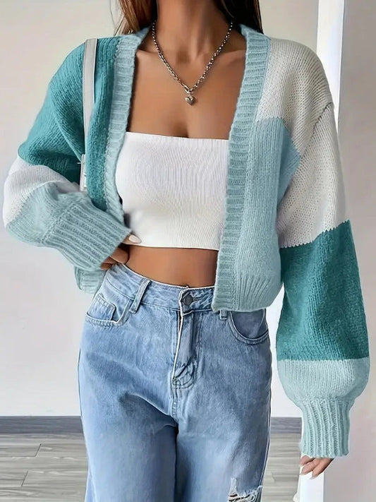 Women's Cropped Colorblock Cardigan