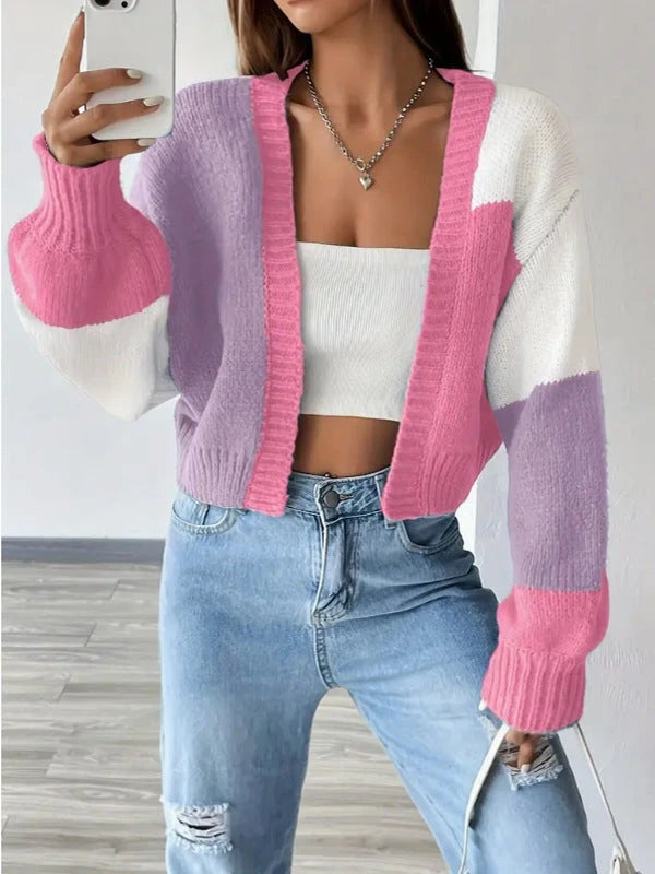 Women's Cropped Colorblock Cardigan