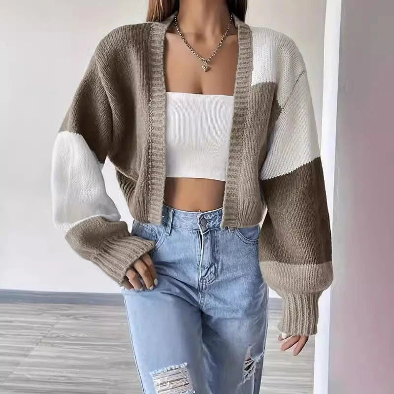Women's Cropped Colorblock Cardigan