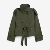 Women's Double-Breasted Short Trench Coat with Stand Collar