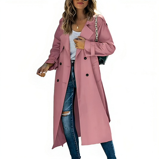 Women's Elegant Belted Lapel Trench Coat