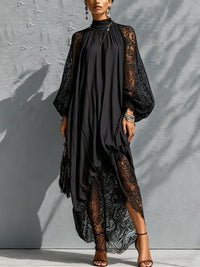 Women's Elegant High-Neck Black Maxi Dress