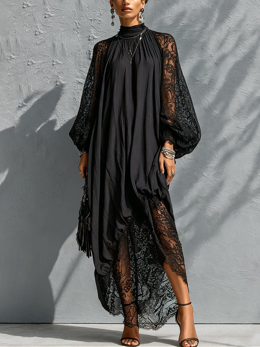 Women's Elegant High-Neck Black Maxi Dress