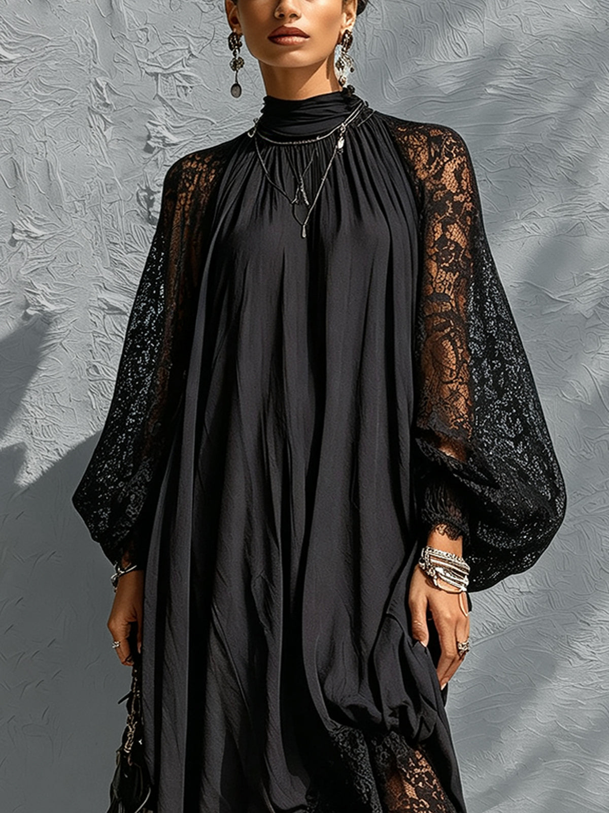 Women's Elegant High-Neck Black Maxi Dress