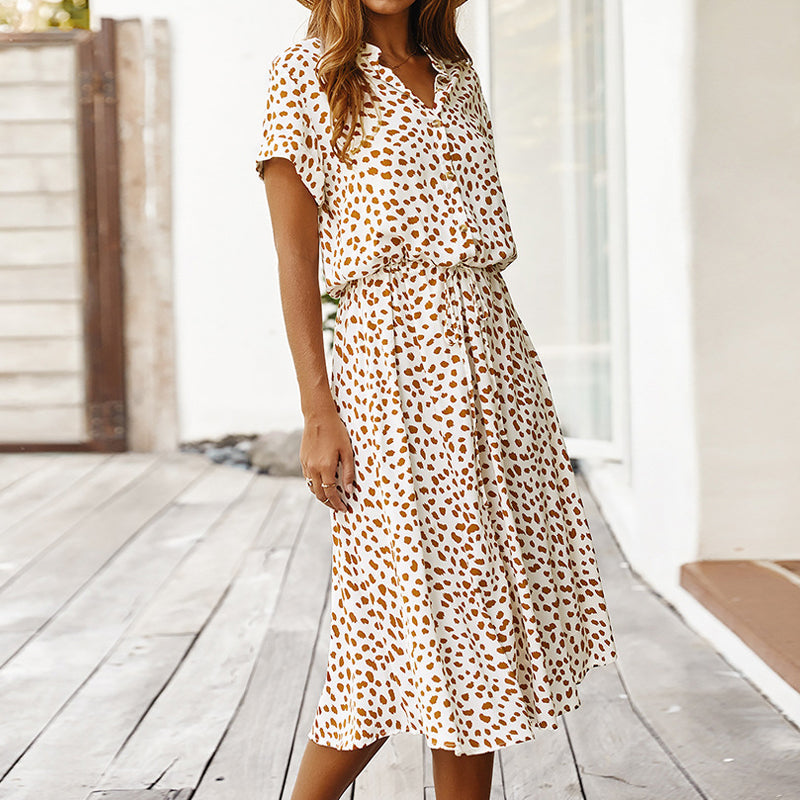 Women's Elegant Polka Dot V-Neck Summer Dress