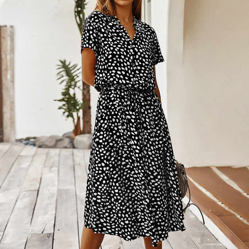 Women's Elegant Polka Dot V-Neck Summer Dress