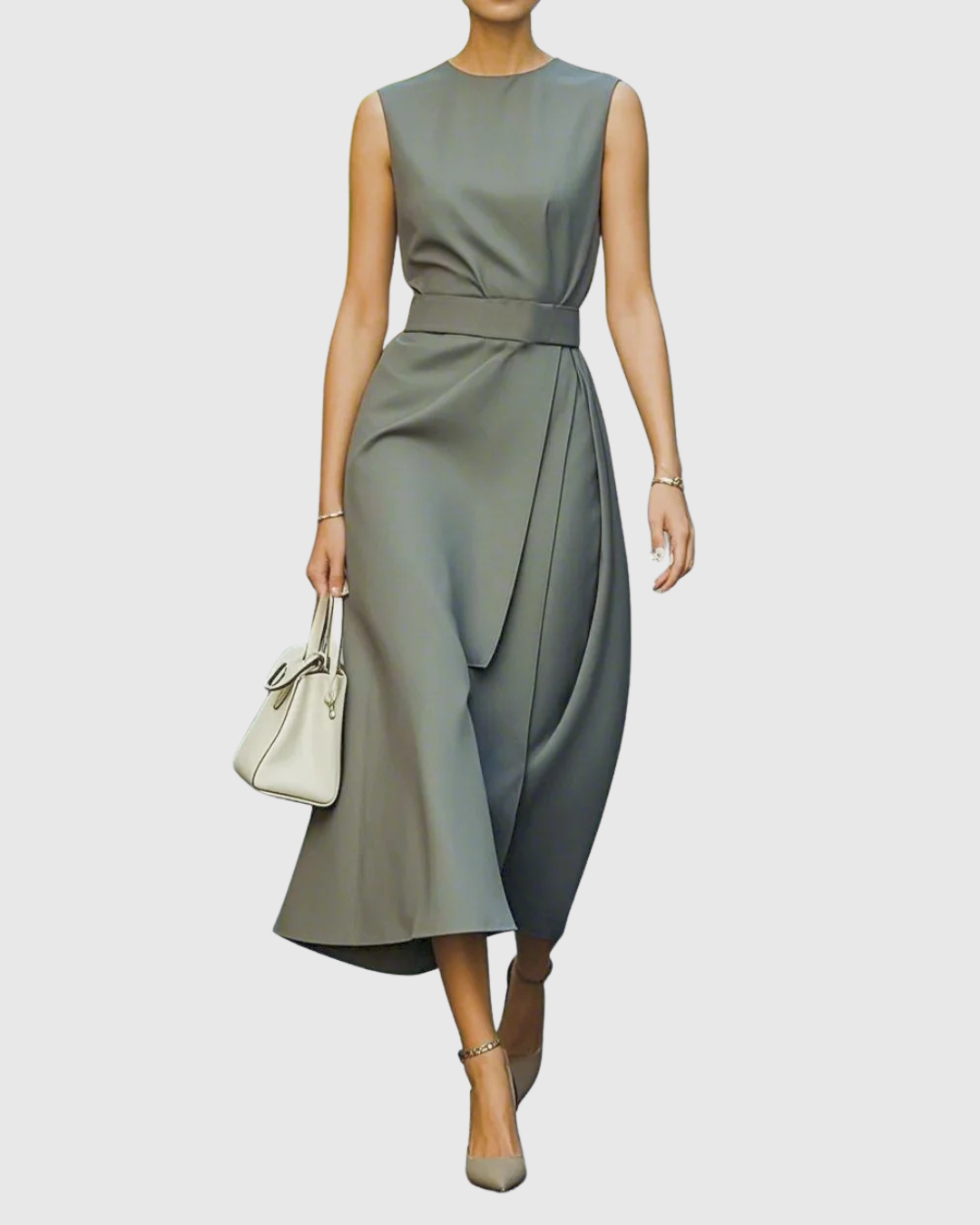 Women's Elegant Round Neck Midi Dress