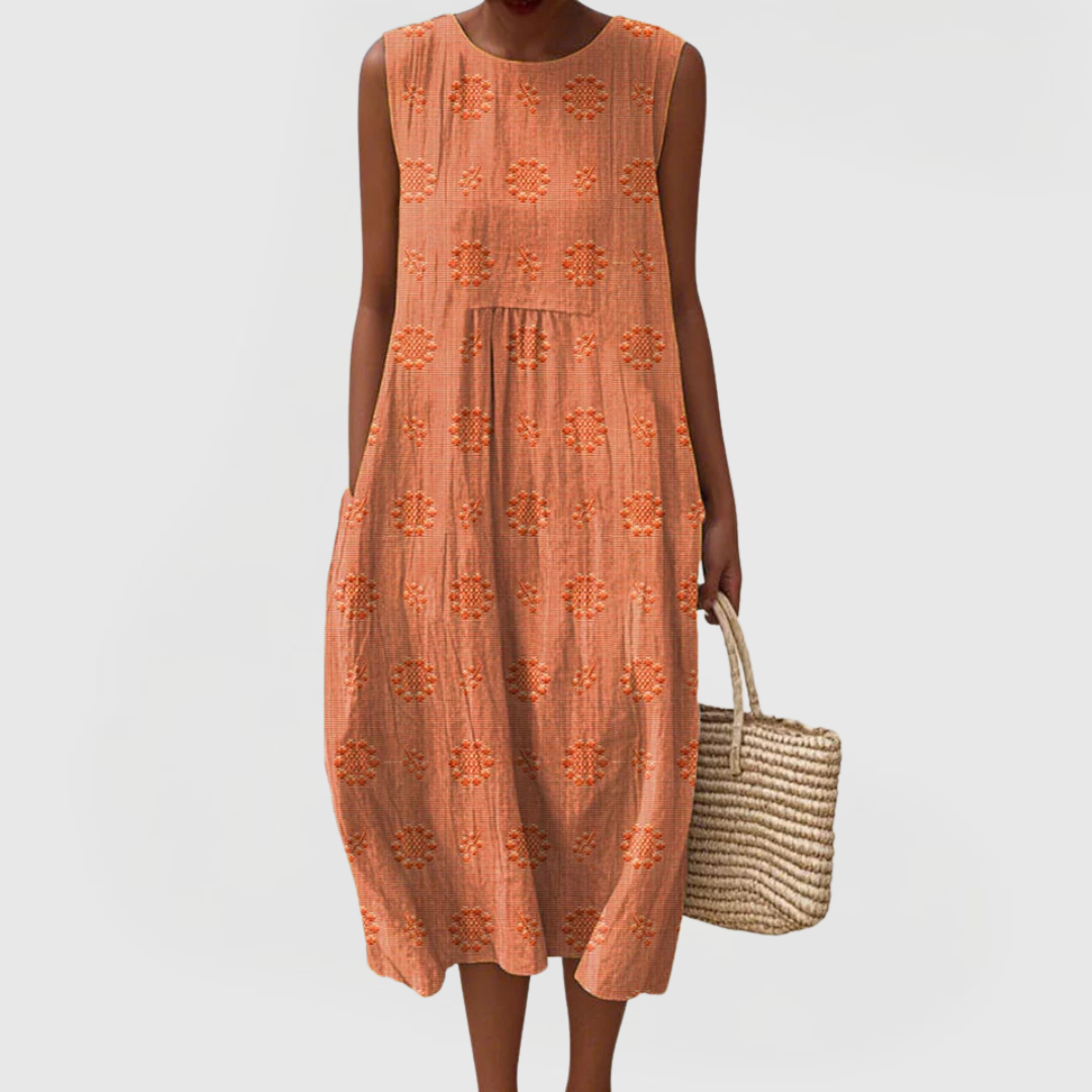 Women's Elegant Sleeveless Dress with Pockets and Tummy Control