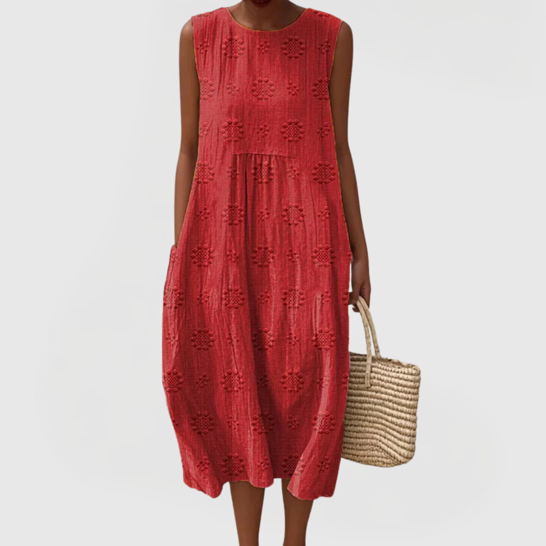 Women's Elegant Sleeveless Dress with Pockets and Tummy Control