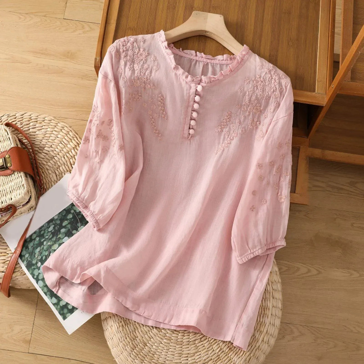Women's Embroidered 3/4-Sleeve Blouse