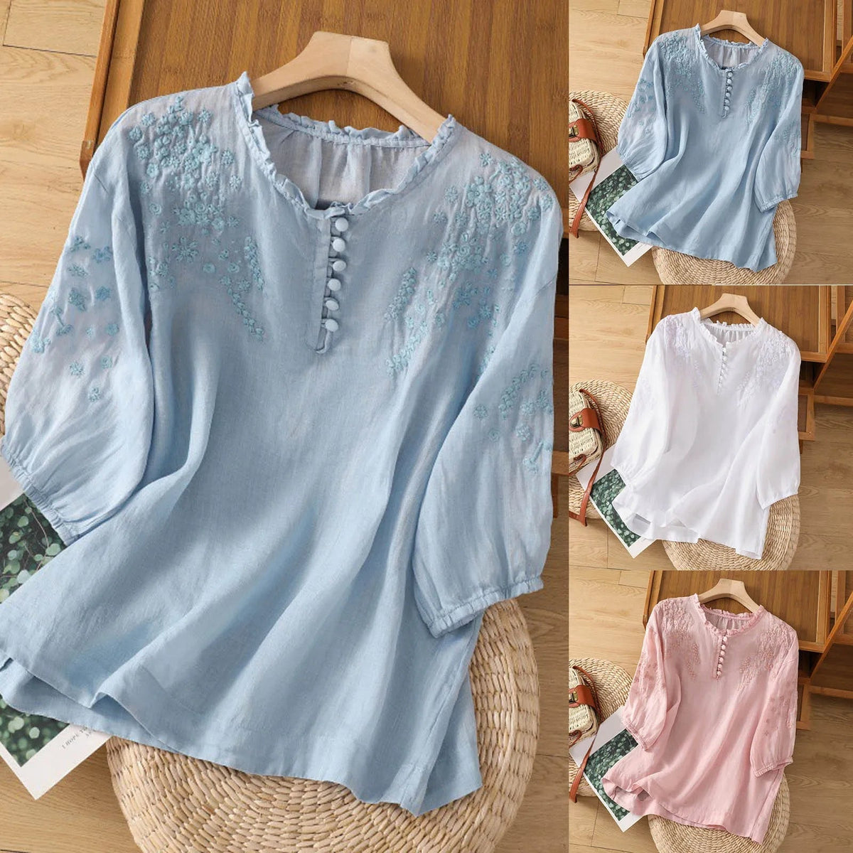Women's Embroidered 3/4-Sleeve Blouse