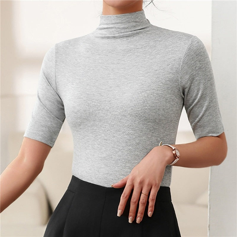 Women's Fitted Elbow-Sleeve Turtleneck Top