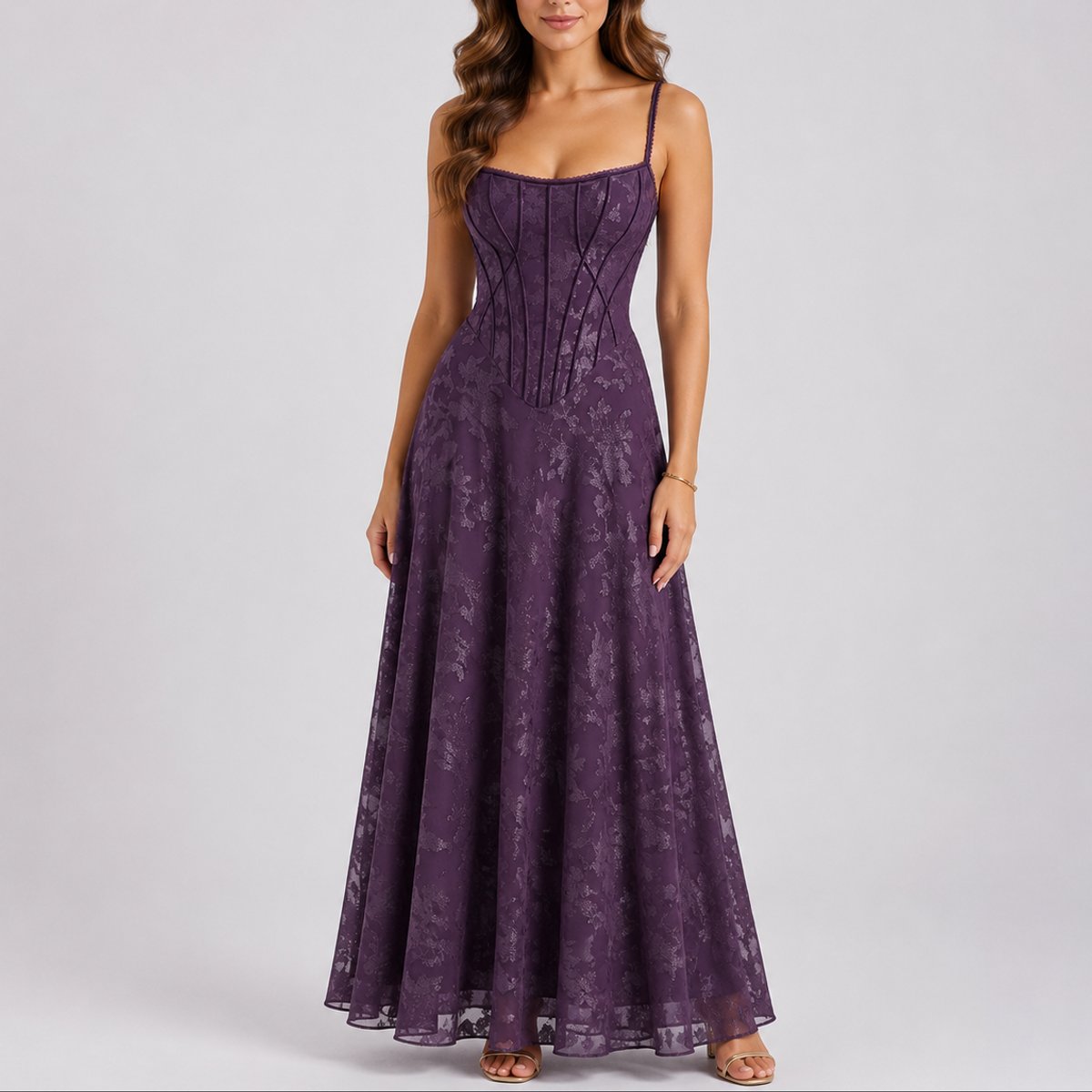 Women's Floral Corset A-Line Maxi Fall Wedding Guest Dress