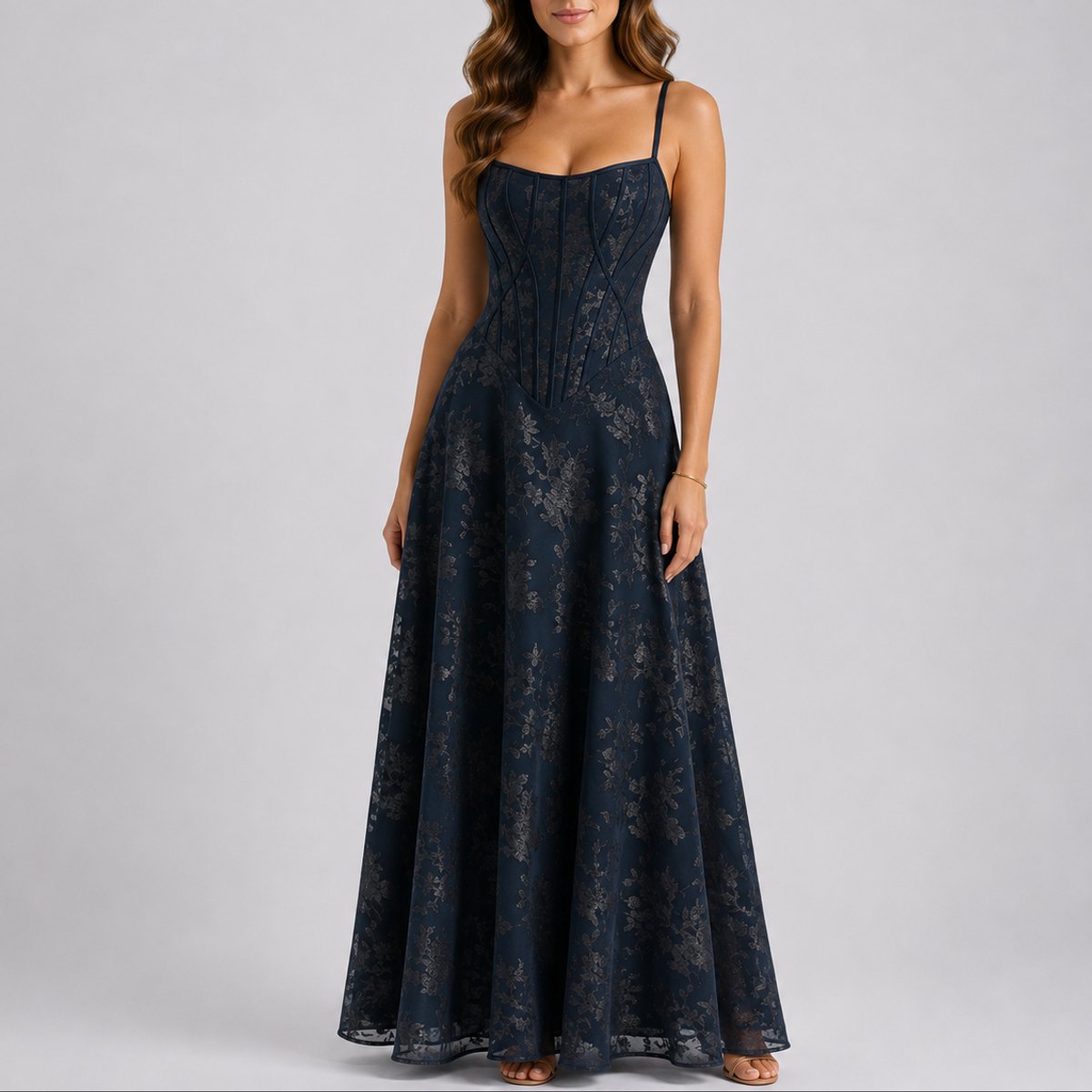 Women's Floral Corset A-Line Maxi Fall Wedding Guest Dress