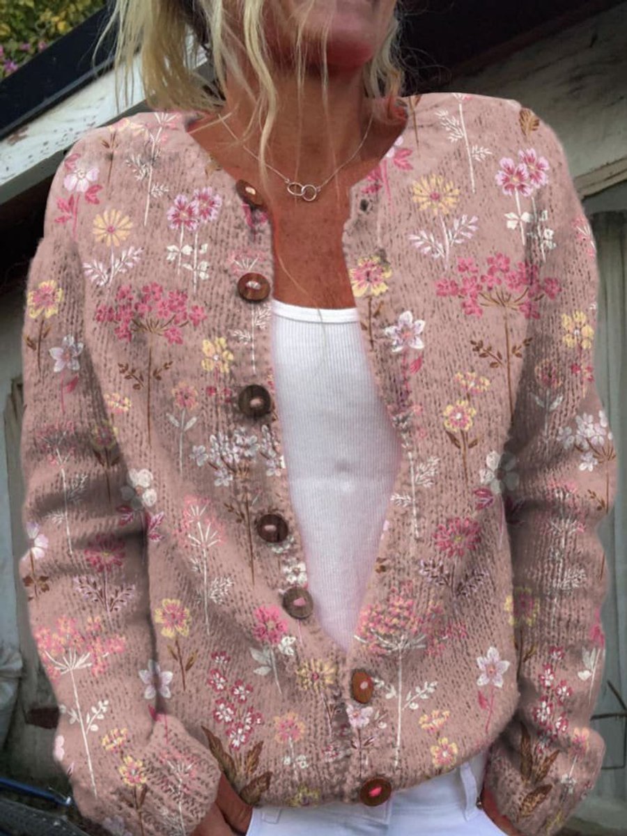 Women's Floral Embroidered Button-Front Cardigan