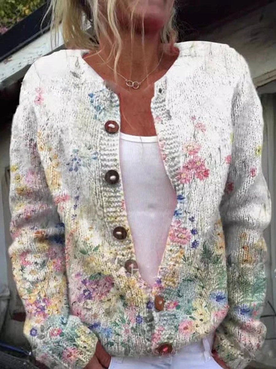 Women's Floral Embroidered Button-Front Cardigan