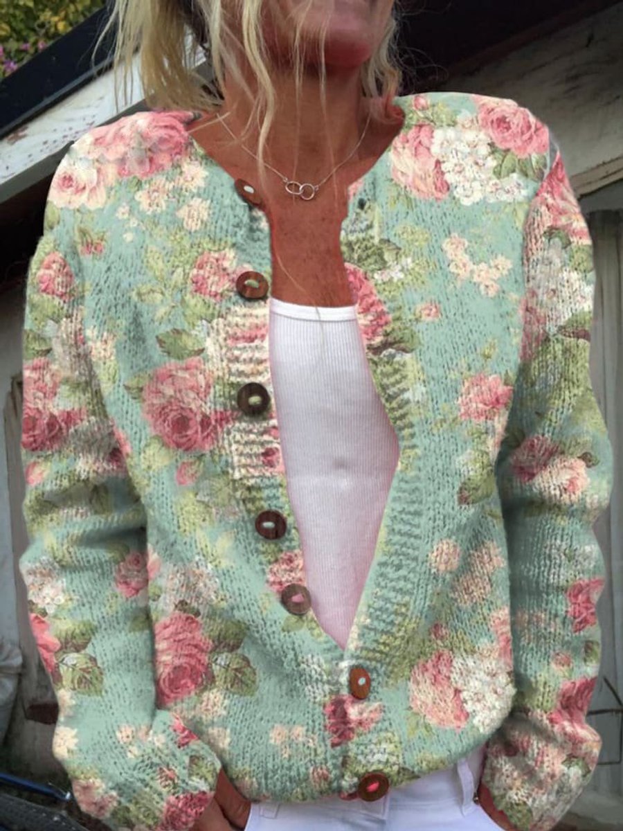 Women's Floral Embroidered Button-Front Cardigan