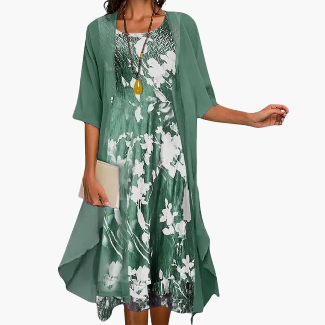 Women's Floral Maxi Dress and Cardigan Set