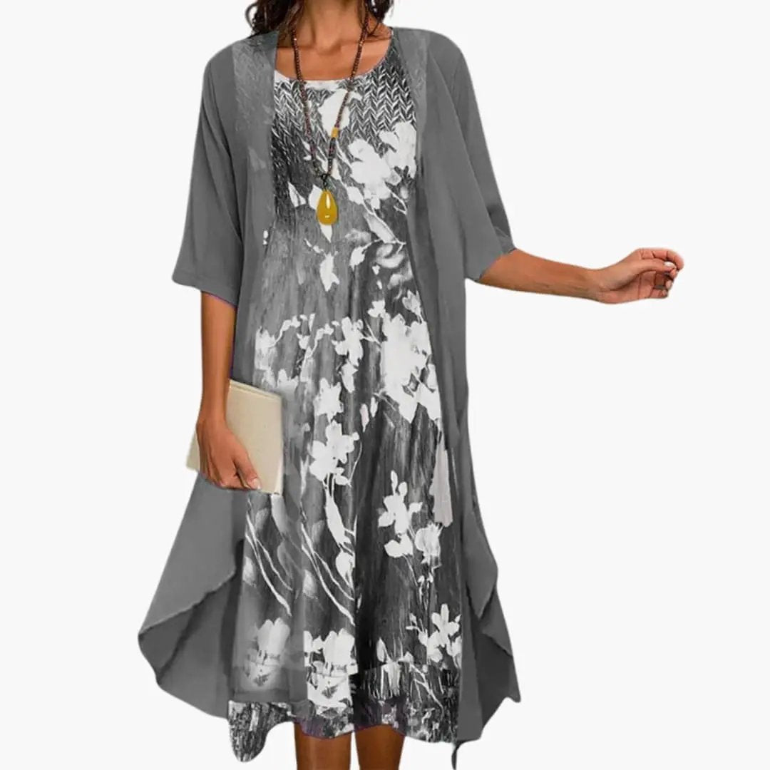 Women's Floral Maxi Dress and Cardigan Set