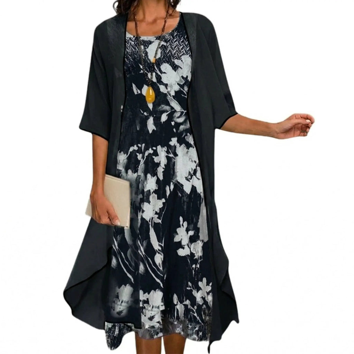 Women's Floral Maxi Dress and Cardigan Set