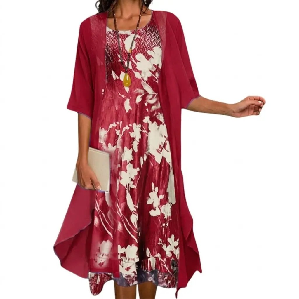 Women's Floral Maxi Dress and Cardigan Set
