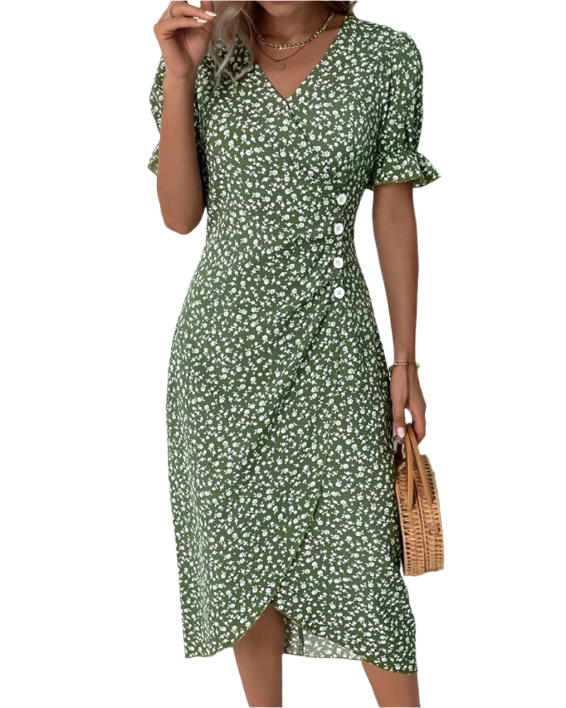 Women's Floral Print V-Neck Midi Summer Dress