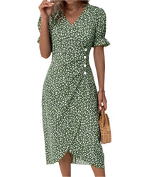 Women's Floral Print V-Neck Midi Summer Dress