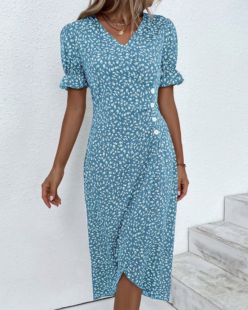 Women's Floral Print V-Neck Midi Summer Dress