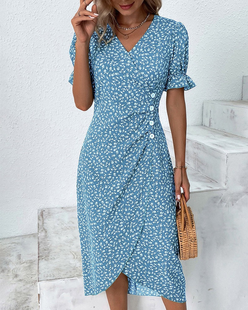 Women's Floral Print V-Neck Midi Summer Dress