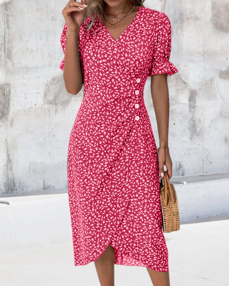 Women's Floral Print V-Neck Midi Summer Dress