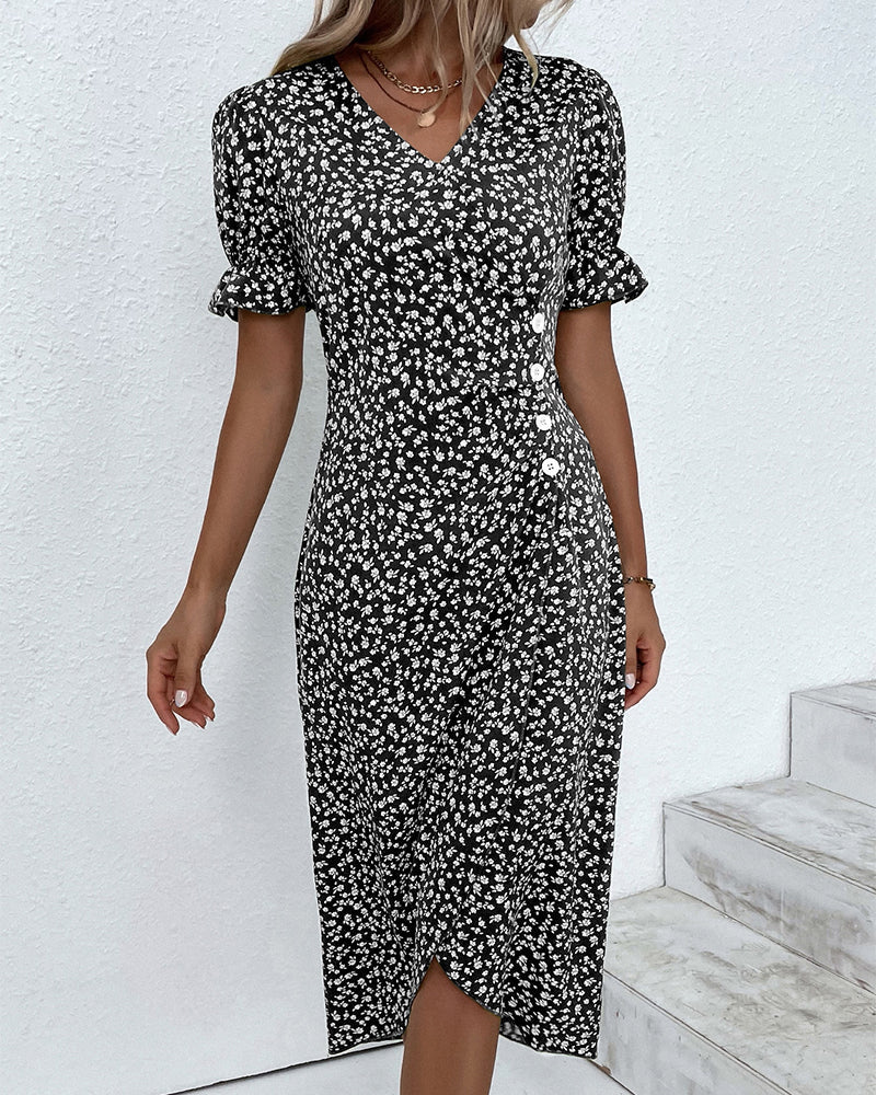 Women's Floral Print V-Neck Midi Summer Dress