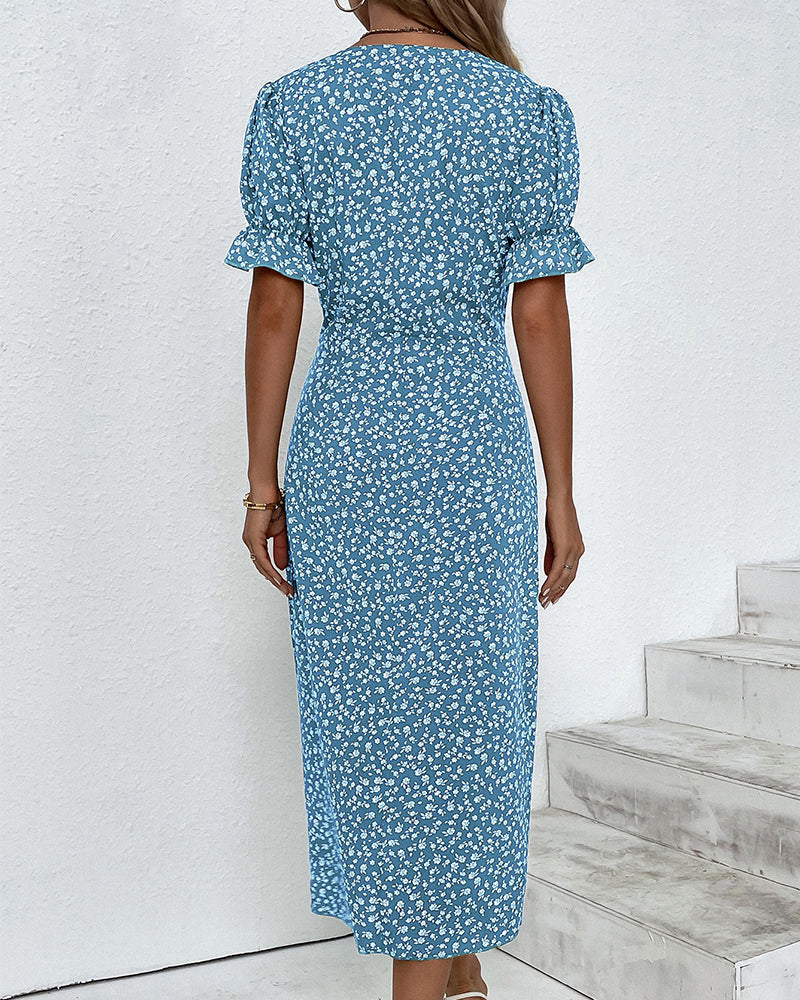 Women's Floral Print V-Neck Midi Summer Dress