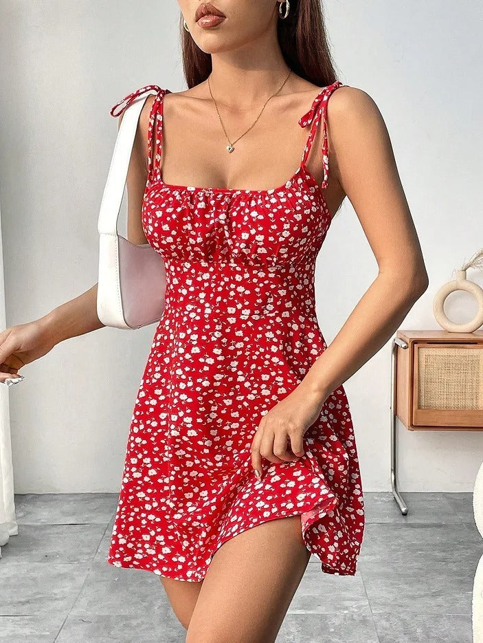 Women's Floral Ruched Cami Mini Dress for Christmas Party Season