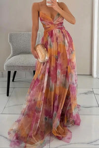 Women's Floral Sleeveless V-Neck A-Line Maxi Cocktail Dress